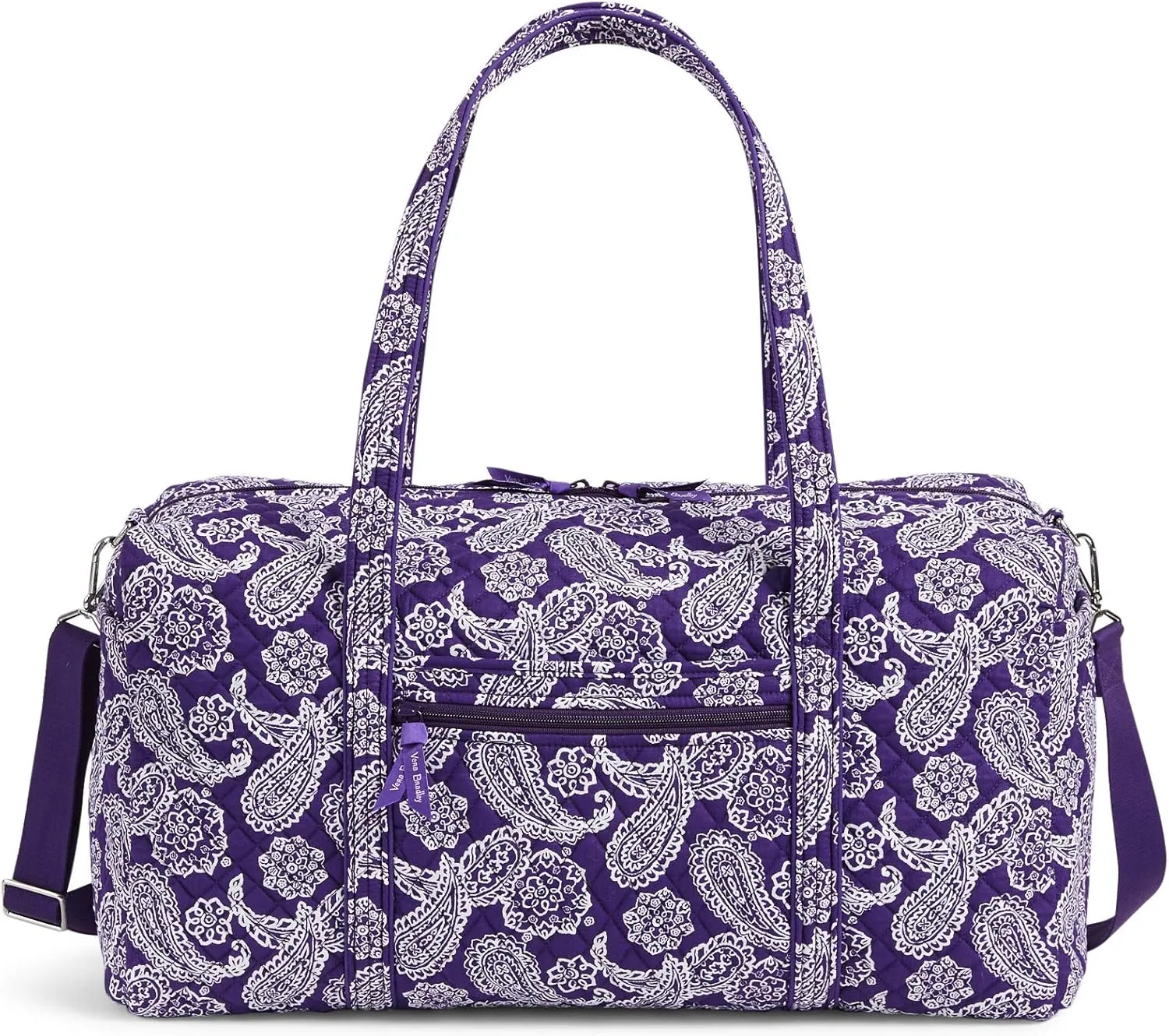 Vera Bradley Women's Cotton Collegiate Large Travel Duffle Bag (Multiple Teams Available), Texas Christian University Purple/White Bandana, One Size