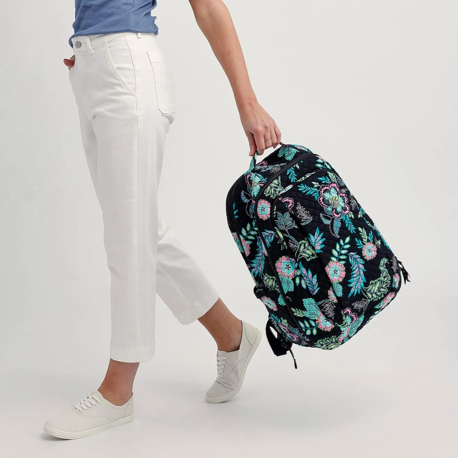 Vera Bradley Women's, Cotton Large Travel Backpack Travel Bag, Perennials Noir Dot, One Size