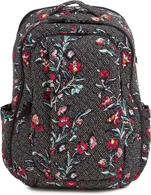 Vera Bradley Women's, Cotton Large Travel Backpack Travel Bag, Perennials Noir Dot, One Size