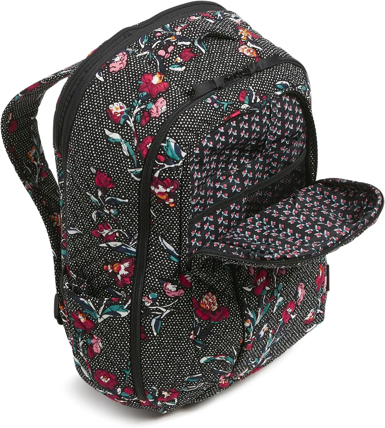 Vera Bradley Women's, Cotton Large Travel Backpack Travel Bag, Perennials Noir Dot, One Size