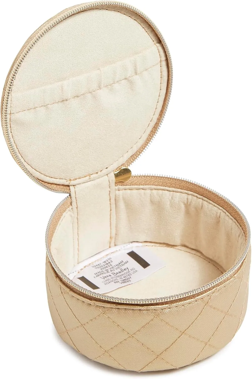 Vera Bradley Women's Round Keepsake Jewelry Organizer Case Travel Accessory, Champagne Gold Pearl, One Size