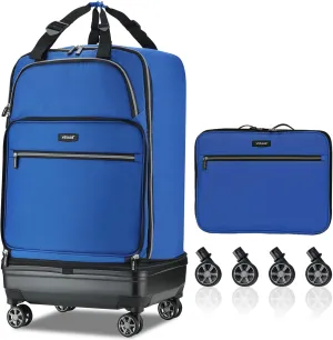 Verage Expandable Foldable Luggage Bag Collapsible Suitcases Rolling Travel Duffel Bag Larger Suit Case with Detachable Spinner Wheels (blue, Checked-In Pro (24-Inch Expands into 28-Inch))