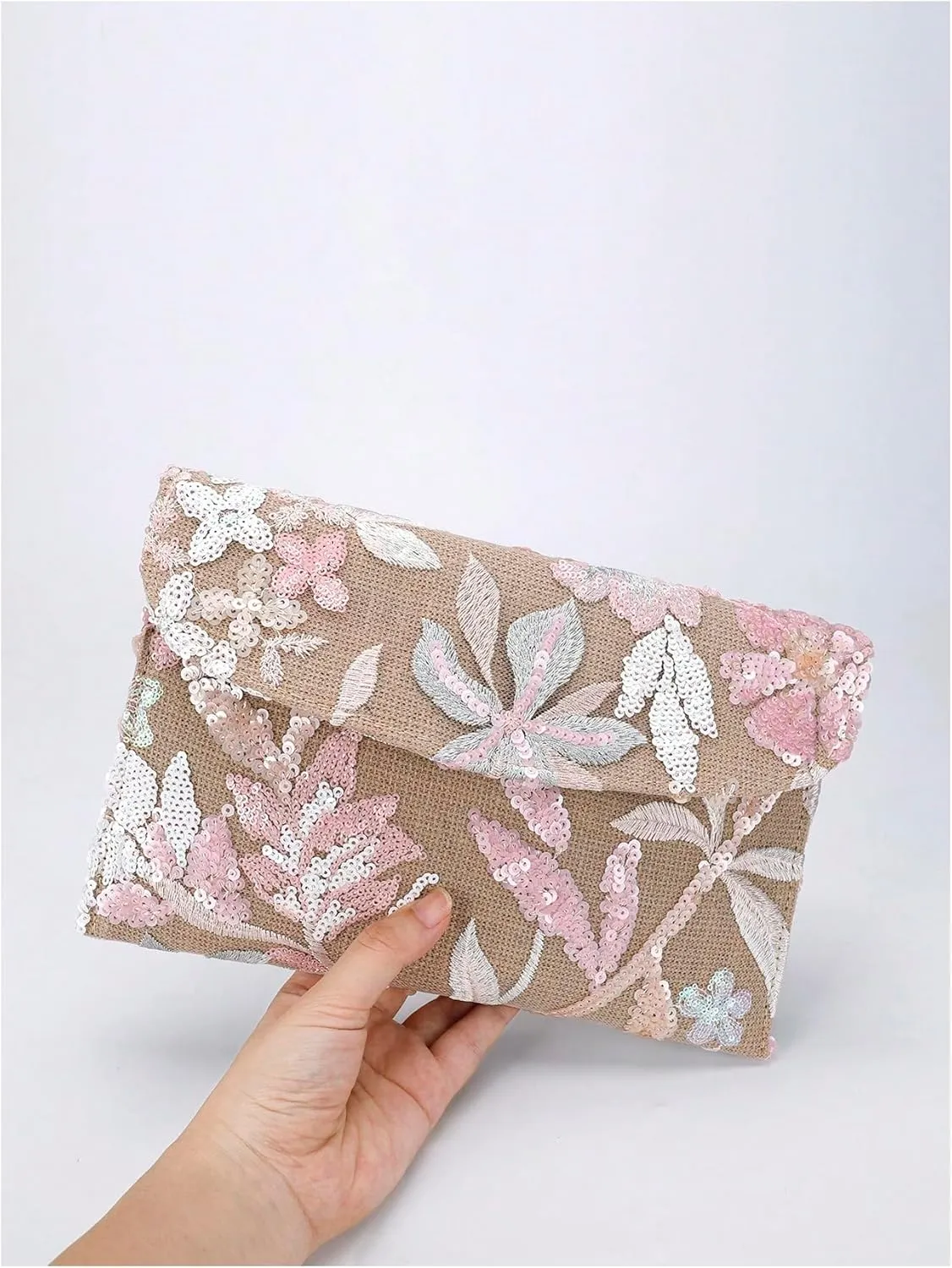 Verdusa Women's Floral Embroidery Sequin Evening Clutch Bags Party Purses