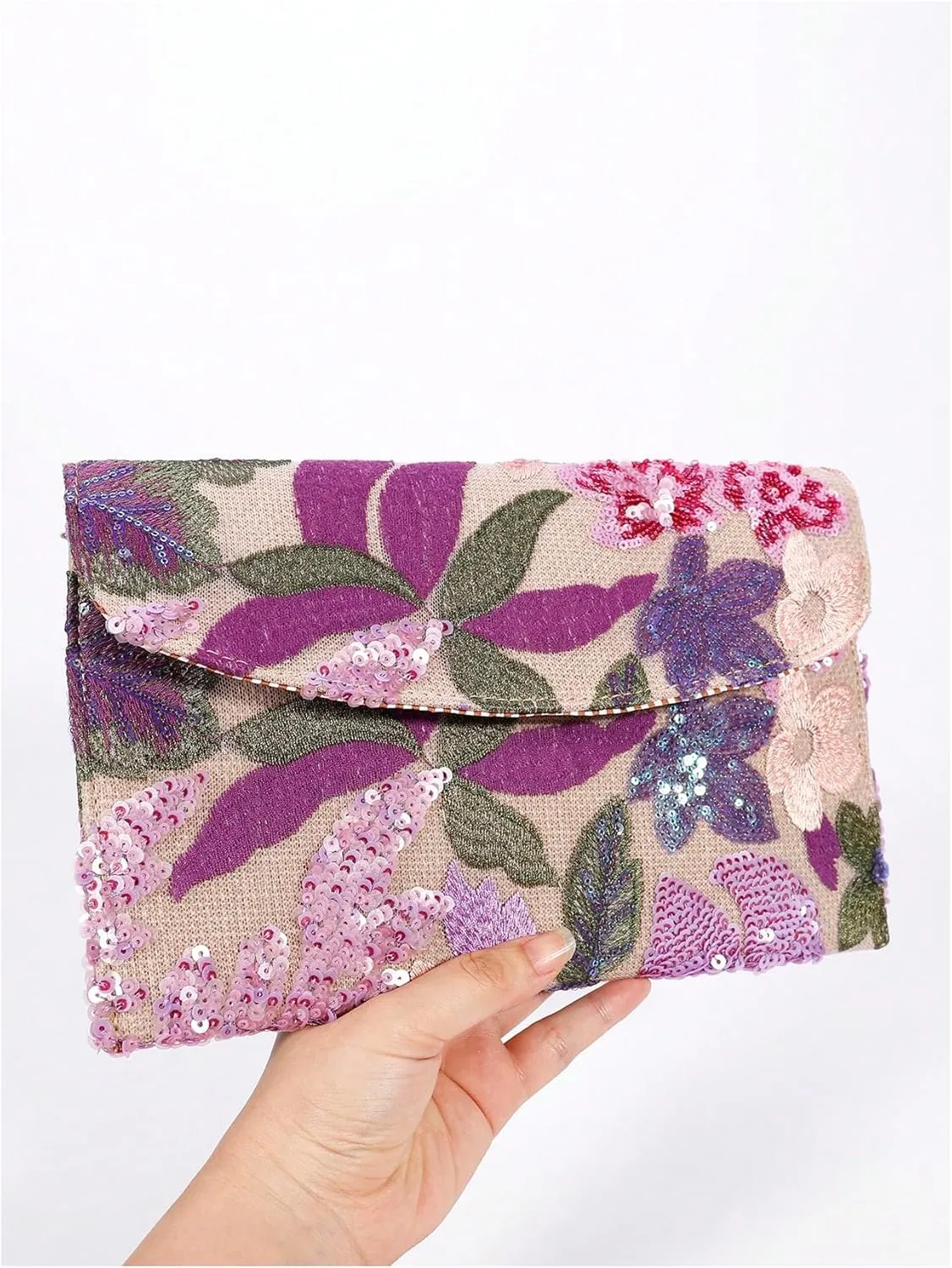 Verdusa Women's Floral Embroidery Sequin Evening Clutch Bags Party Purses