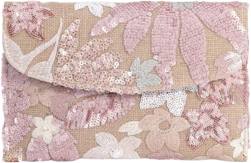 Verdusa Women's Floral Embroidery Sequin Evening Clutch Bags Party Purses