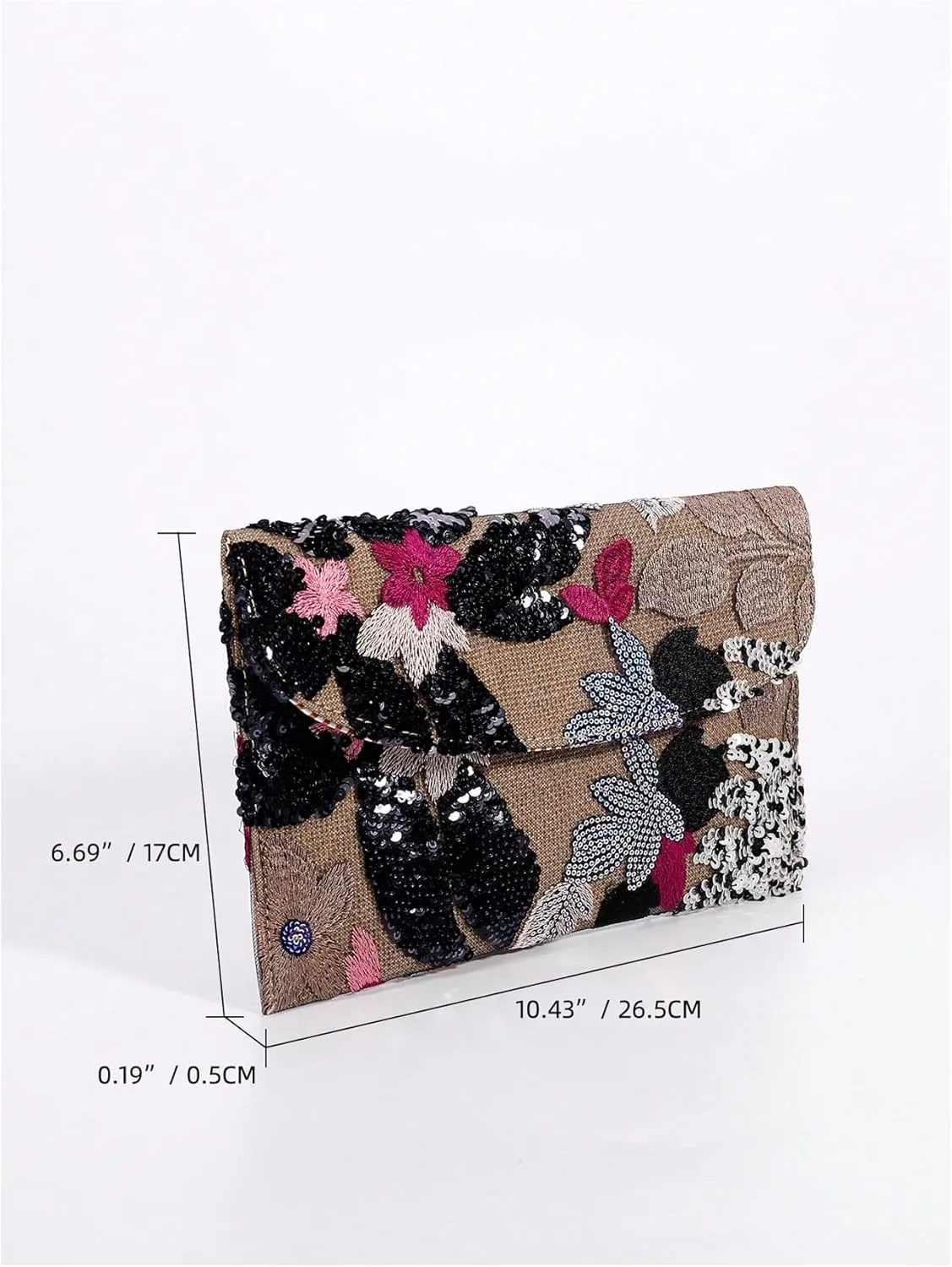 Verdusa Women's Floral Embroidery Sequin Evening Clutch Bags Party Purses