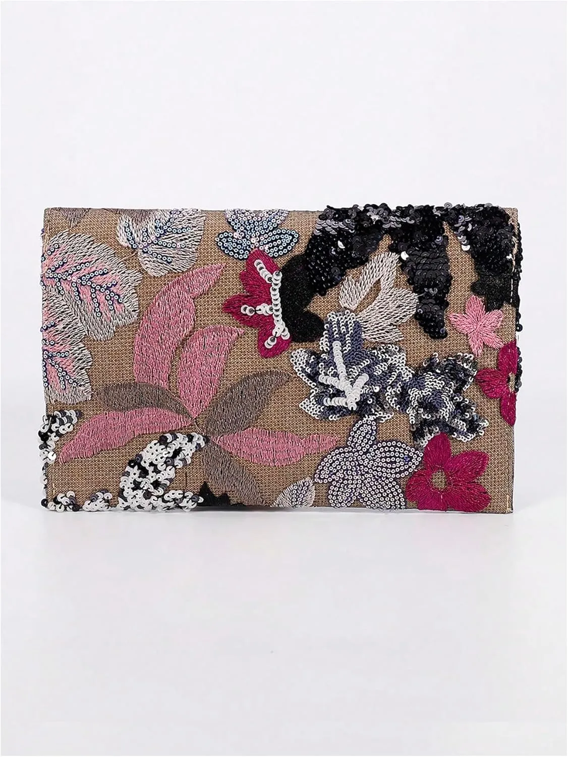 Verdusa Women's Floral Embroidery Sequin Evening Clutch Bags Party Purses