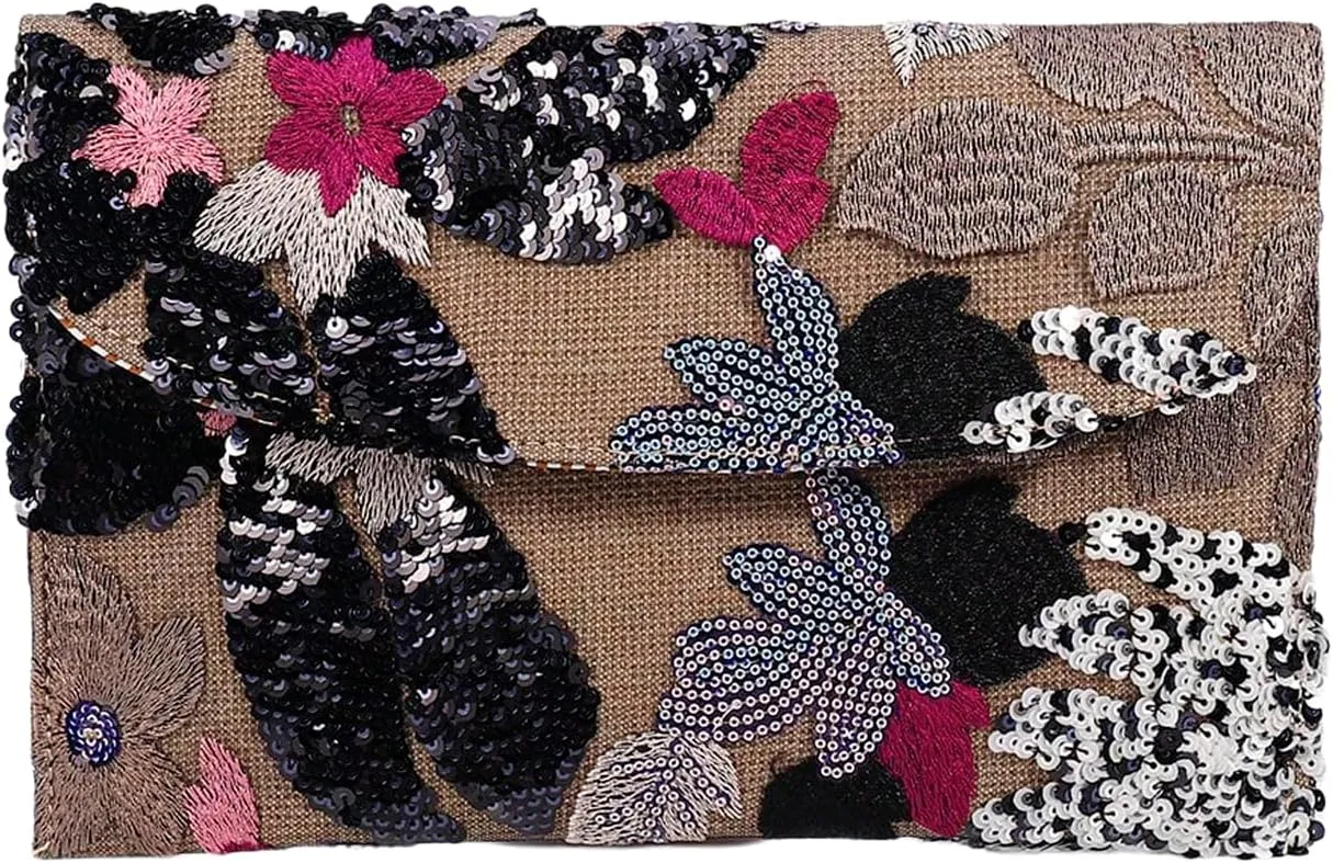 Verdusa Women's Floral Embroidery Sequin Evening Clutch Bags Party Purses