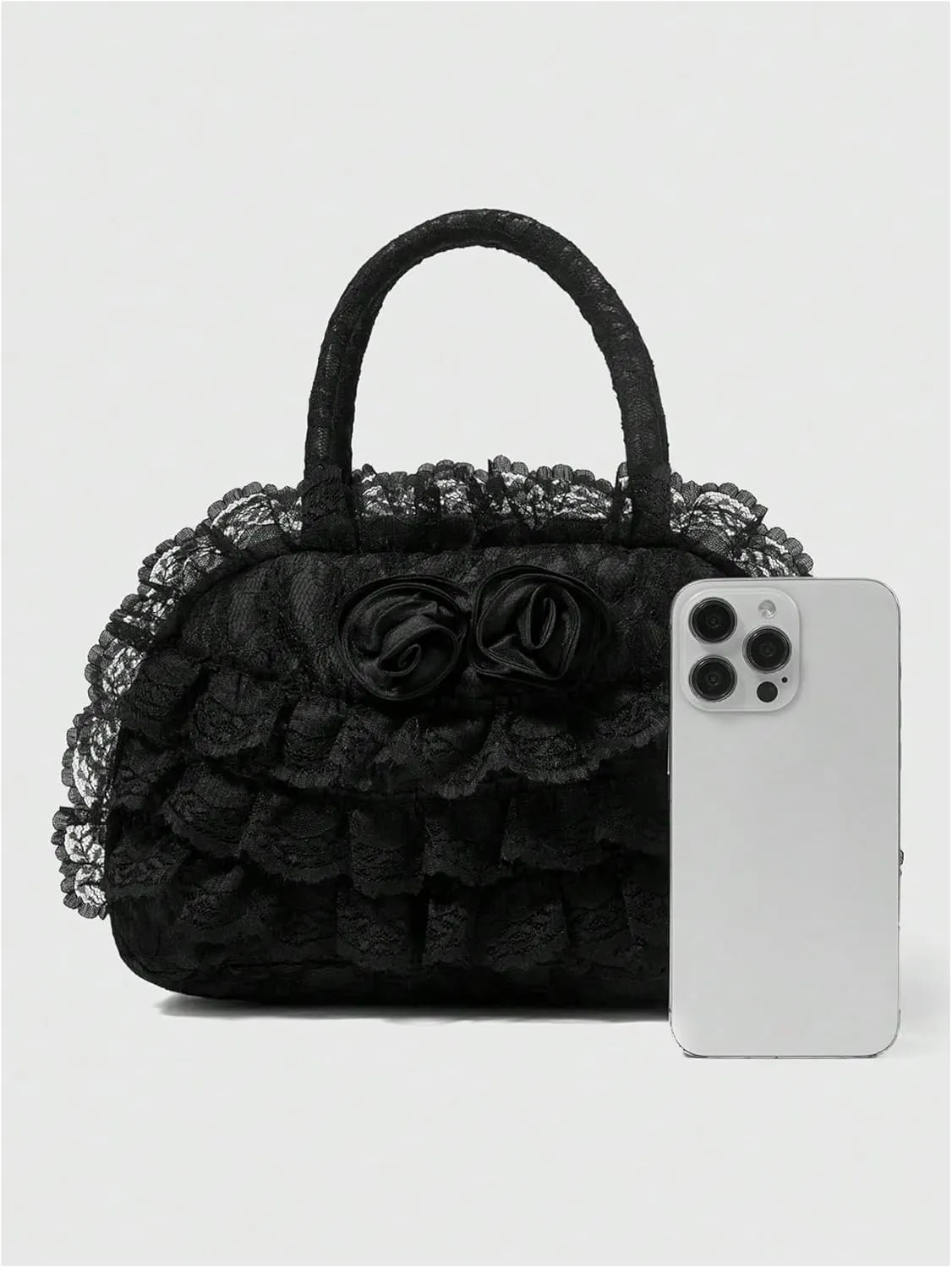 Verdusa Women's Goth Floral Lace Shoulder Handbags Top Handle Satchel Clutch Purses