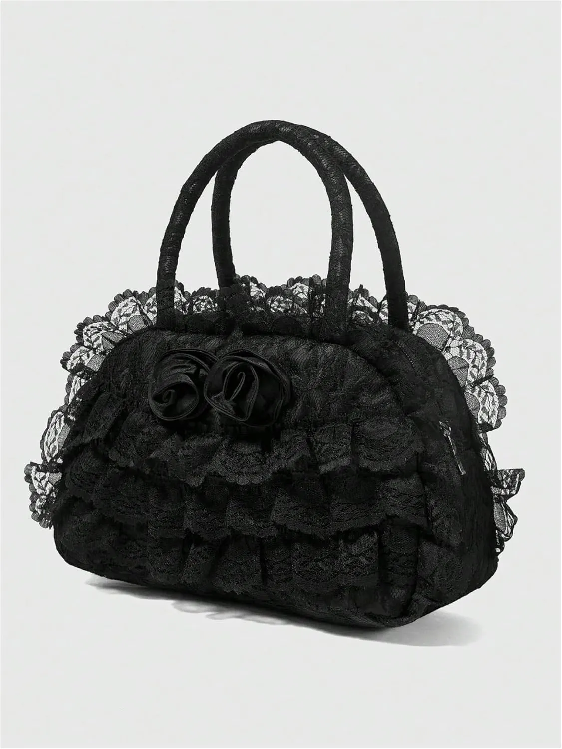 Verdusa Women's Goth Floral Lace Shoulder Handbags Top Handle Satchel Clutch Purses