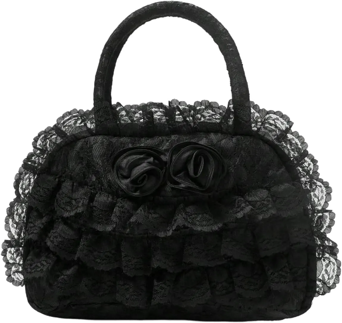 Verdusa Women's Goth Floral Lace Shoulder Handbags Top Handle Satchel Clutch Purses