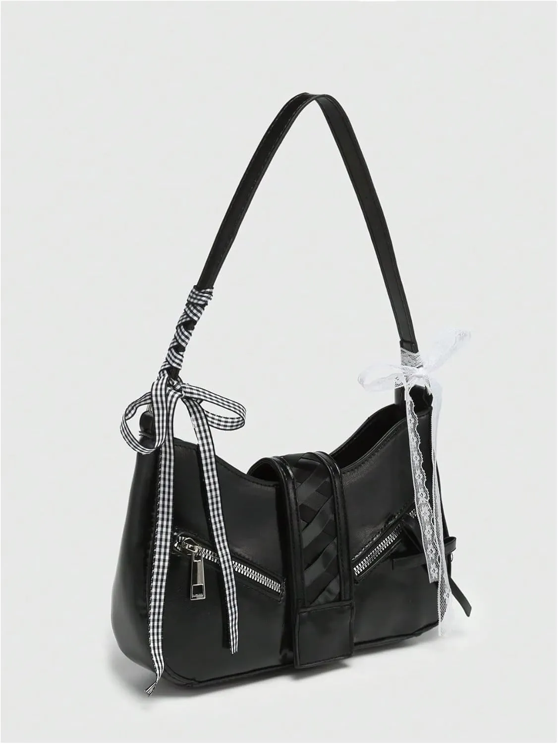 Verdusa Women's Y2K Coquette Bow Tie Vintage Shoulder Bags Lace PU Leather Kawaii Purse Handbag