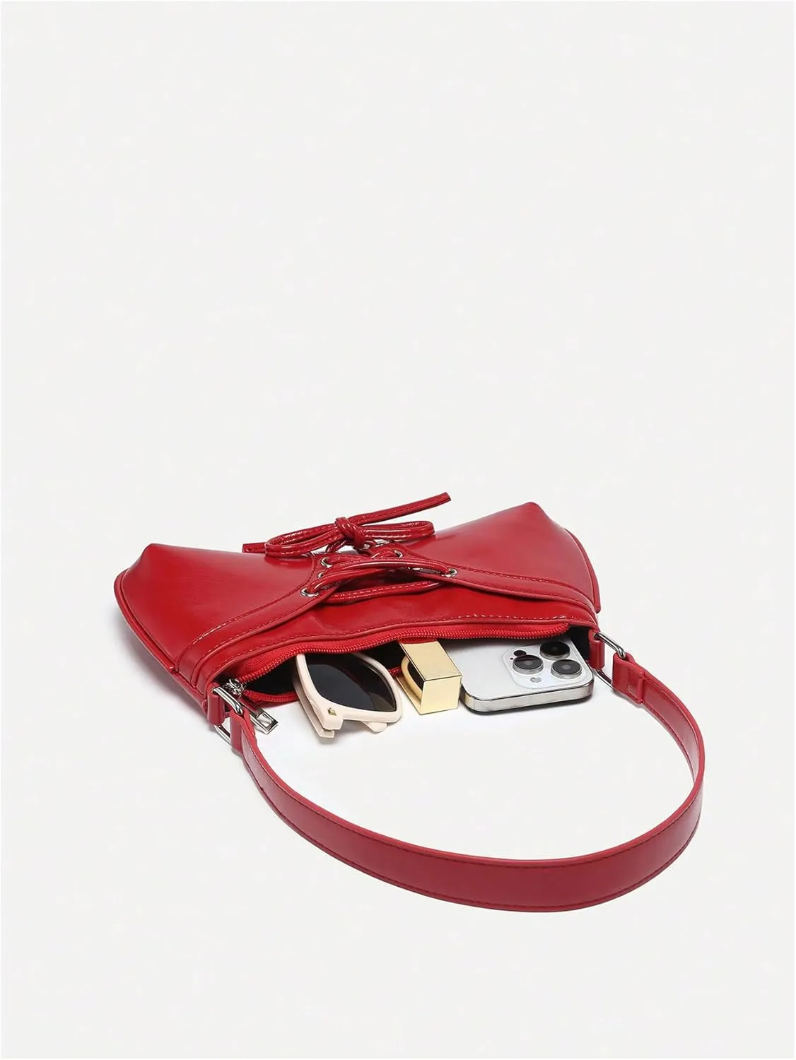 Verdusa Women's Y2K Coquette Bow Tie Vintage Shoulder Bags Lace PU Leather Kawaii Purse Handbag