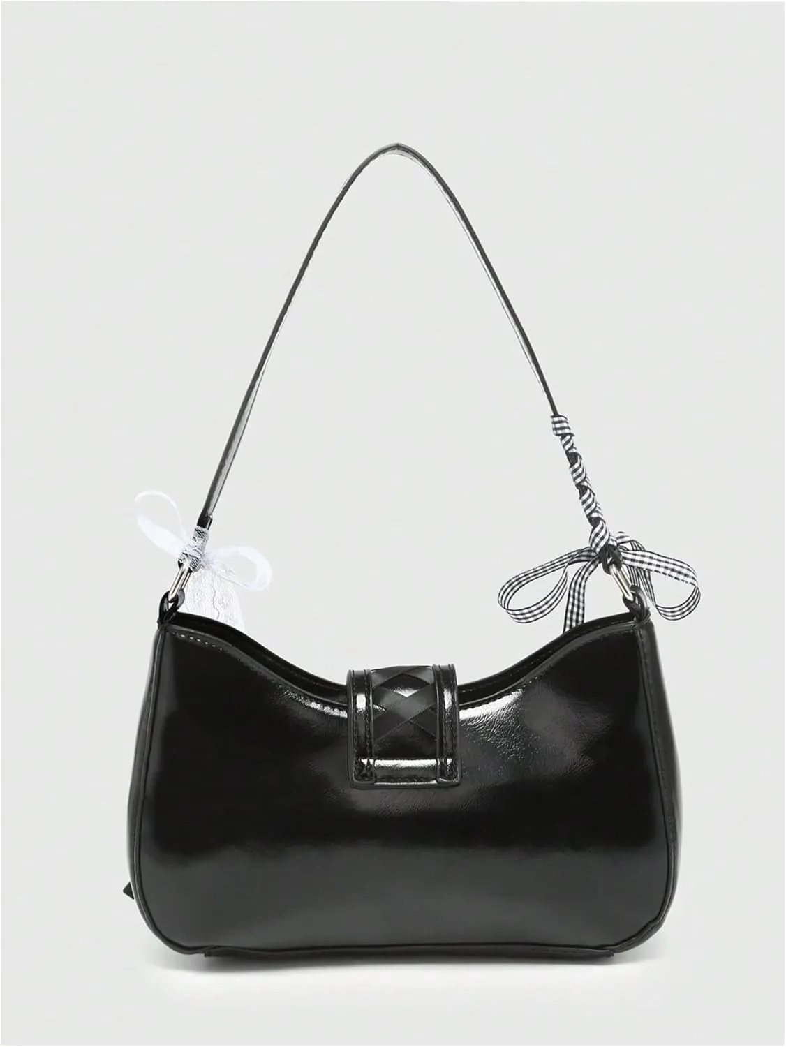Verdusa Women's Y2K Coquette Bow Tie Vintage Shoulder Bags Lace PU Leather Kawaii Purse Handbag