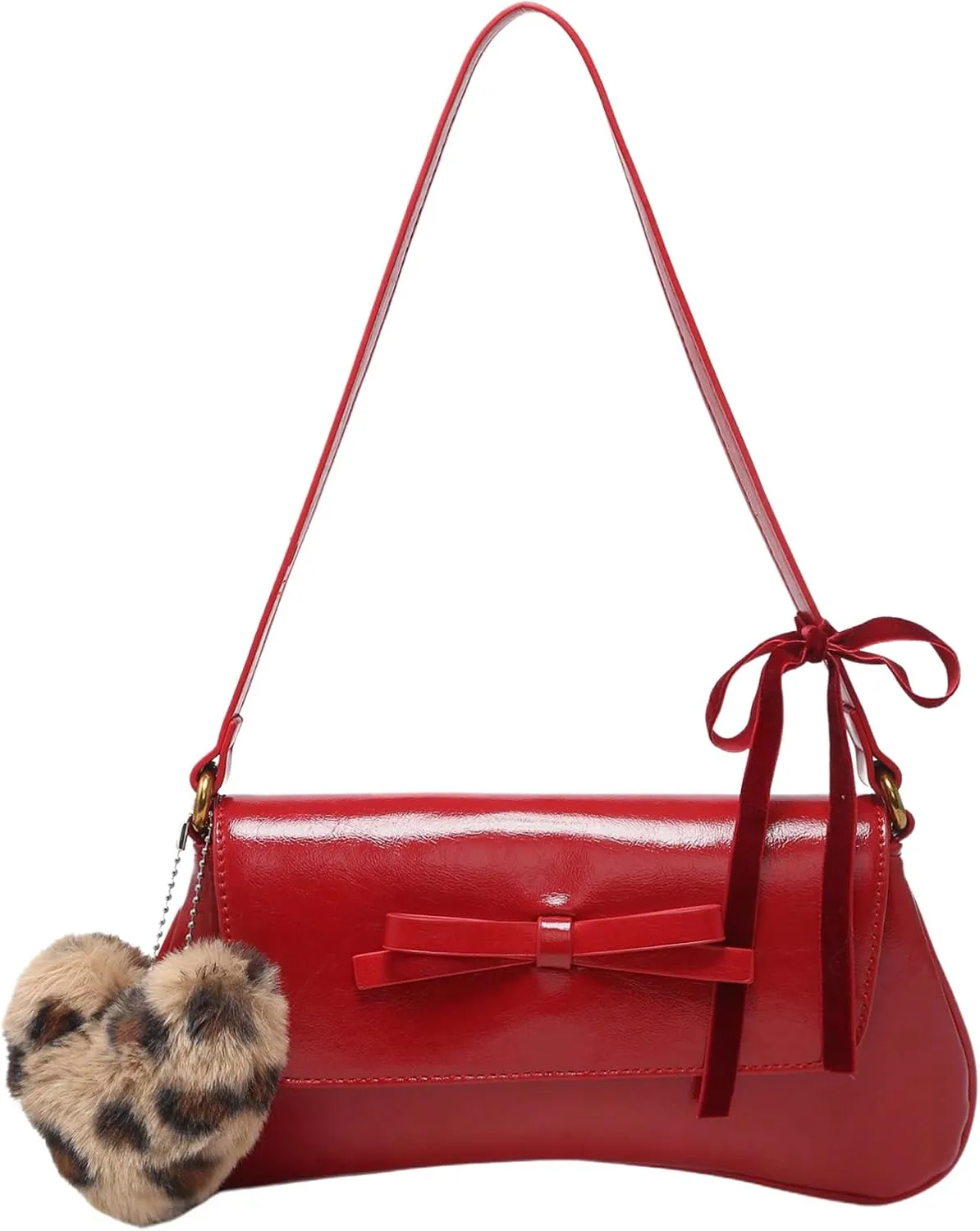 Verdusa Women's Y2K Coquette Bow Tie Vintage Shoulder Bags Lace PU Leather Kawaii Purse Handbag