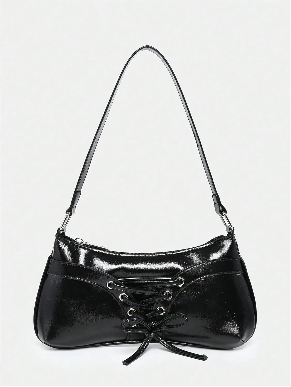 Verdusa Women's Y2K Coquette Bow Tie Vintage Shoulder Bags Lace PU Leather Kawaii Purse Handbag