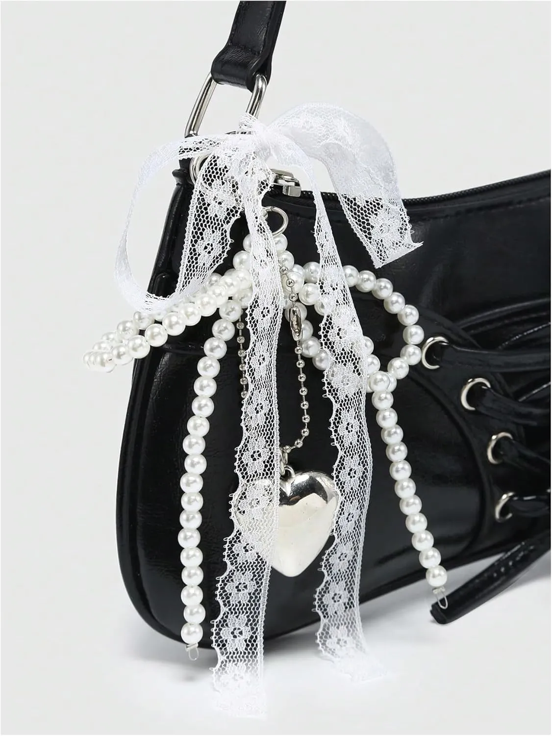 Verdusa Women's Y2K Coquette Bow Tie Vintage Shoulder Bags Lace PU Leather Kawaii Purse Handbag
