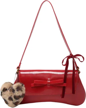 Verdusa Women's Y2K Coquette Bow Tie Vintage Shoulder Bags Lace PU Leather Kawaii Purse Handbag