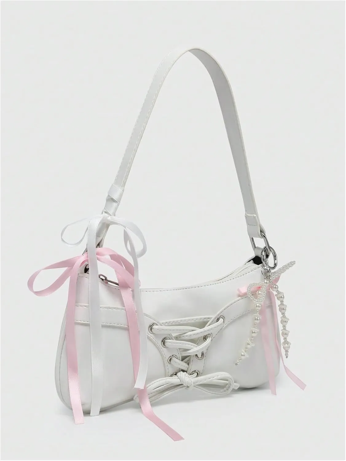 Verdusa Women's Y2K Coquette Bow Tie Vintage Shoulder Bags Lace PU Leather Kawaii Purse Handbag