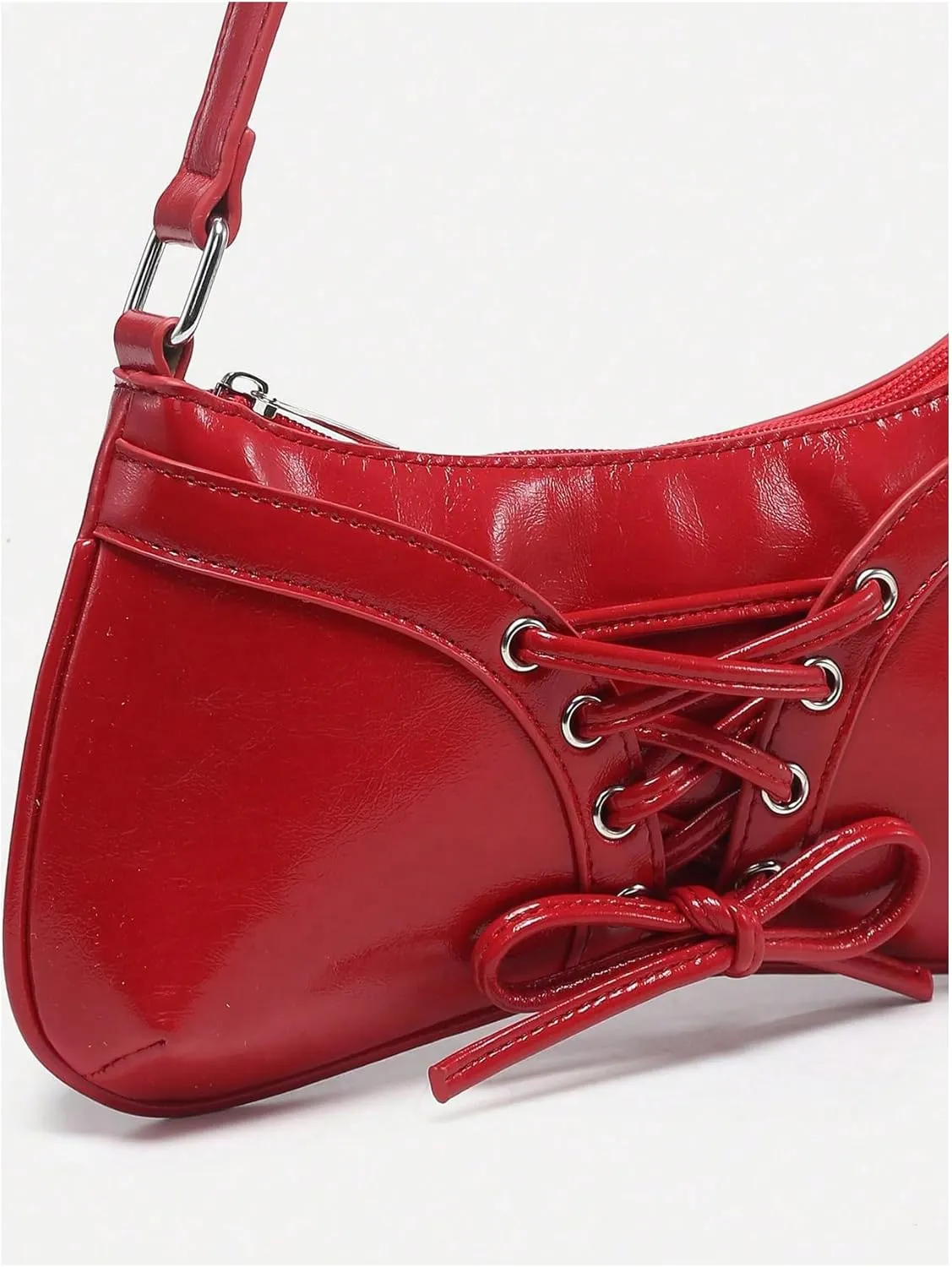 Verdusa Women's Y2K Coquette Bow Tie Vintage Shoulder Bags Lace PU Leather Kawaii Purse Handbag