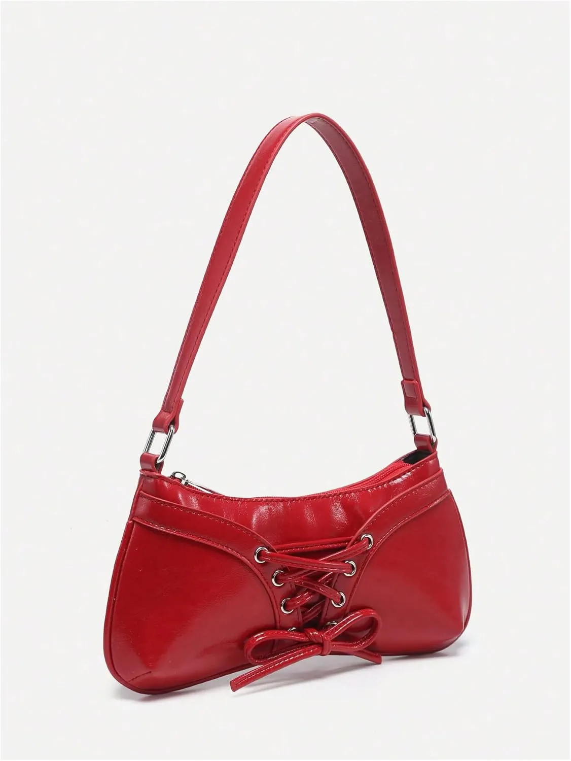 Verdusa Women's Y2K Coquette Bow Tie Vintage Shoulder Bags Lace PU Leather Kawaii Purse Handbag