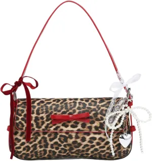 Verdusa Women's Y2K Coquette Bow Tie Vintage Shoulder Bags Lace PU Leather Kawaii Purse Handbag