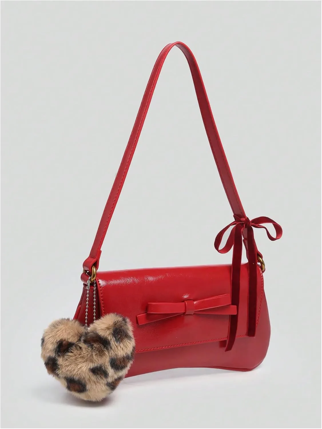 Verdusa Women's Y2K Coquette Bow Tie Vintage Shoulder Bags Lace PU Leather Kawaii Purse Handbag