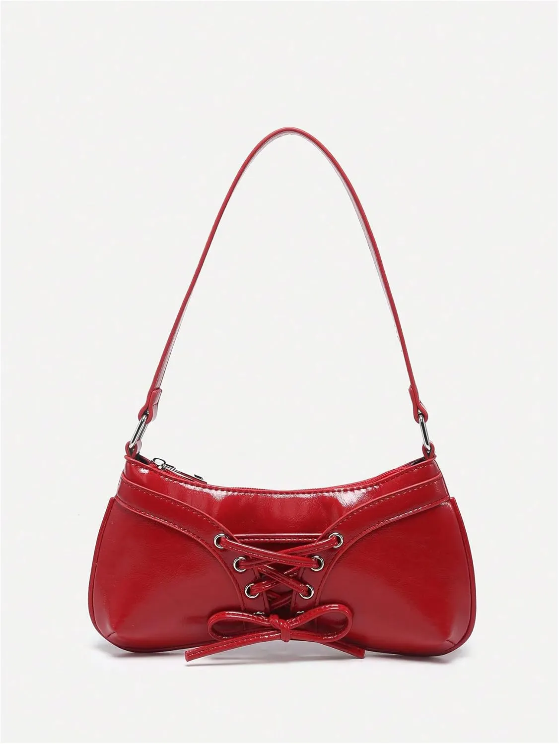 Verdusa Women's Y2K Coquette Bow Tie Vintage Shoulder Bags Lace PU Leather Kawaii Purse Handbag