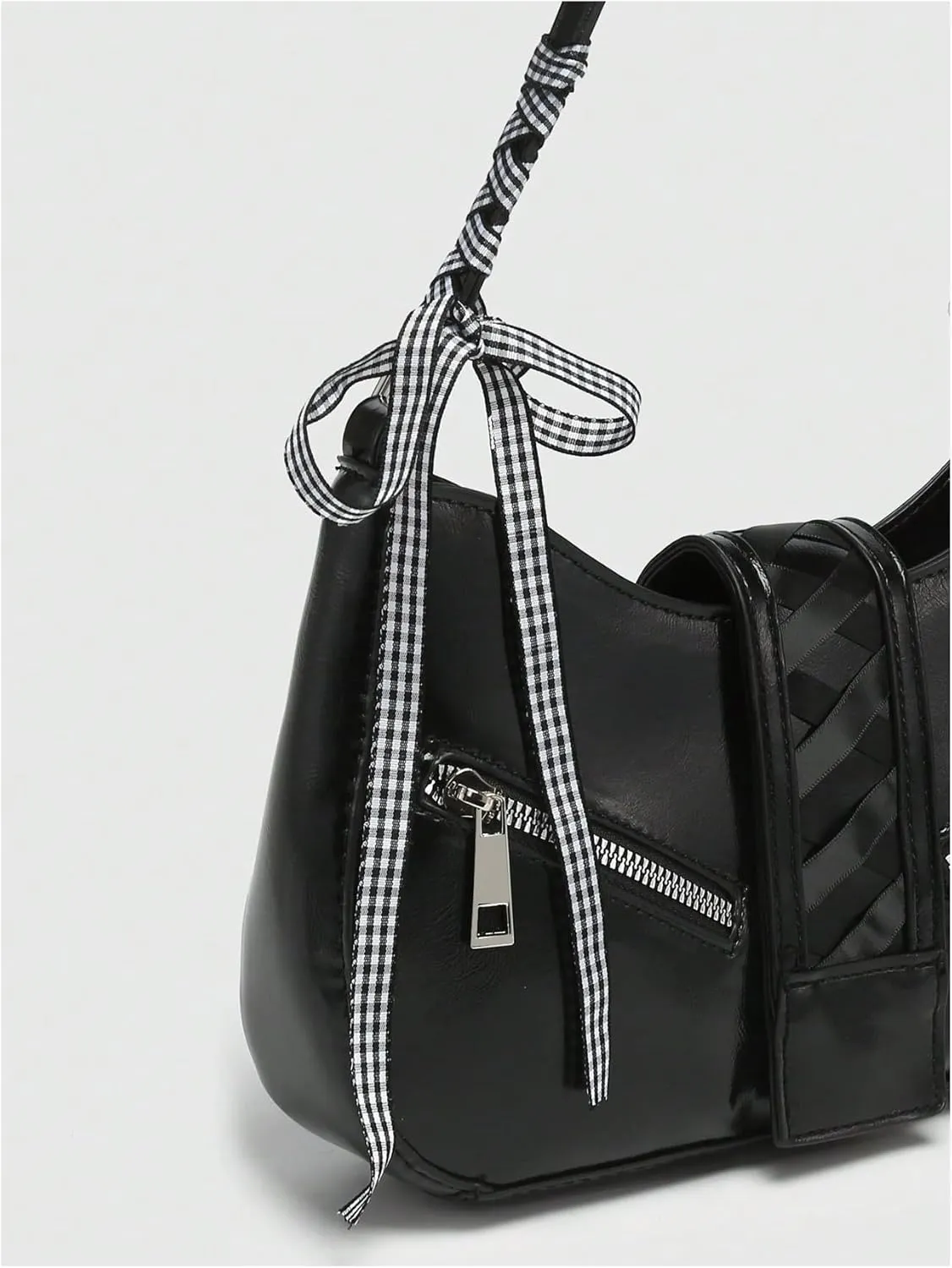 Verdusa Women's Y2K Coquette Bow Tie Vintage Shoulder Bags Lace PU Leather Kawaii Purse Handbag