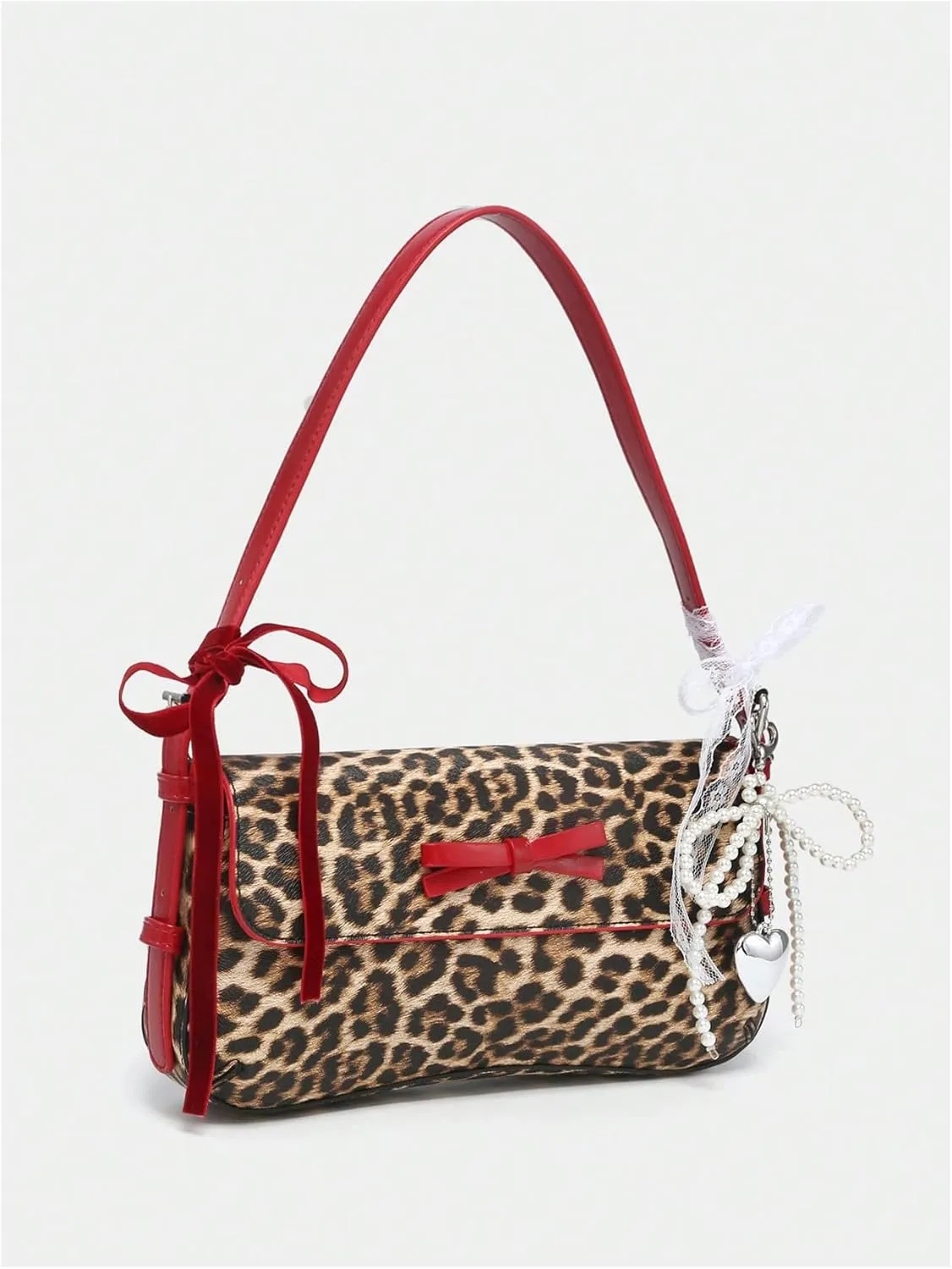 Verdusa Women's Y2K Coquette Bow Tie Vintage Shoulder Bags Lace PU Leather Kawaii Purse Handbag