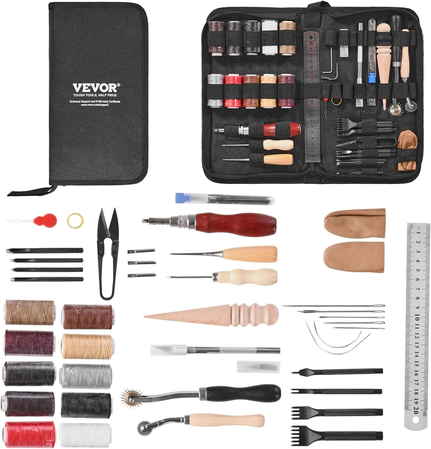 VEVOR Leather Working Tools Kit, 38 PCS Leather Craft Tools with Portable Canvas Storage Bag, Engraving Punching Sewing Stamping Cutting Tools, Ideal for Beginners DIY Enthusiasts and Professionals