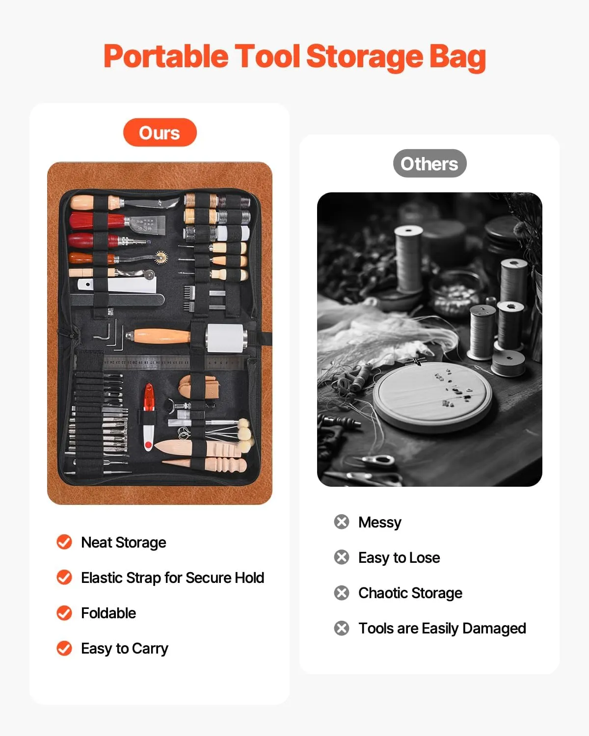 VEVOR Leather Working Tools Kit, 59 PCS Leather Craft Tools with Portable Canvas Storage Bag, Engraving Punching Sewing Stamping Sanding Tools, Ideal for Beginners DIY Enthusiasts and Professionals