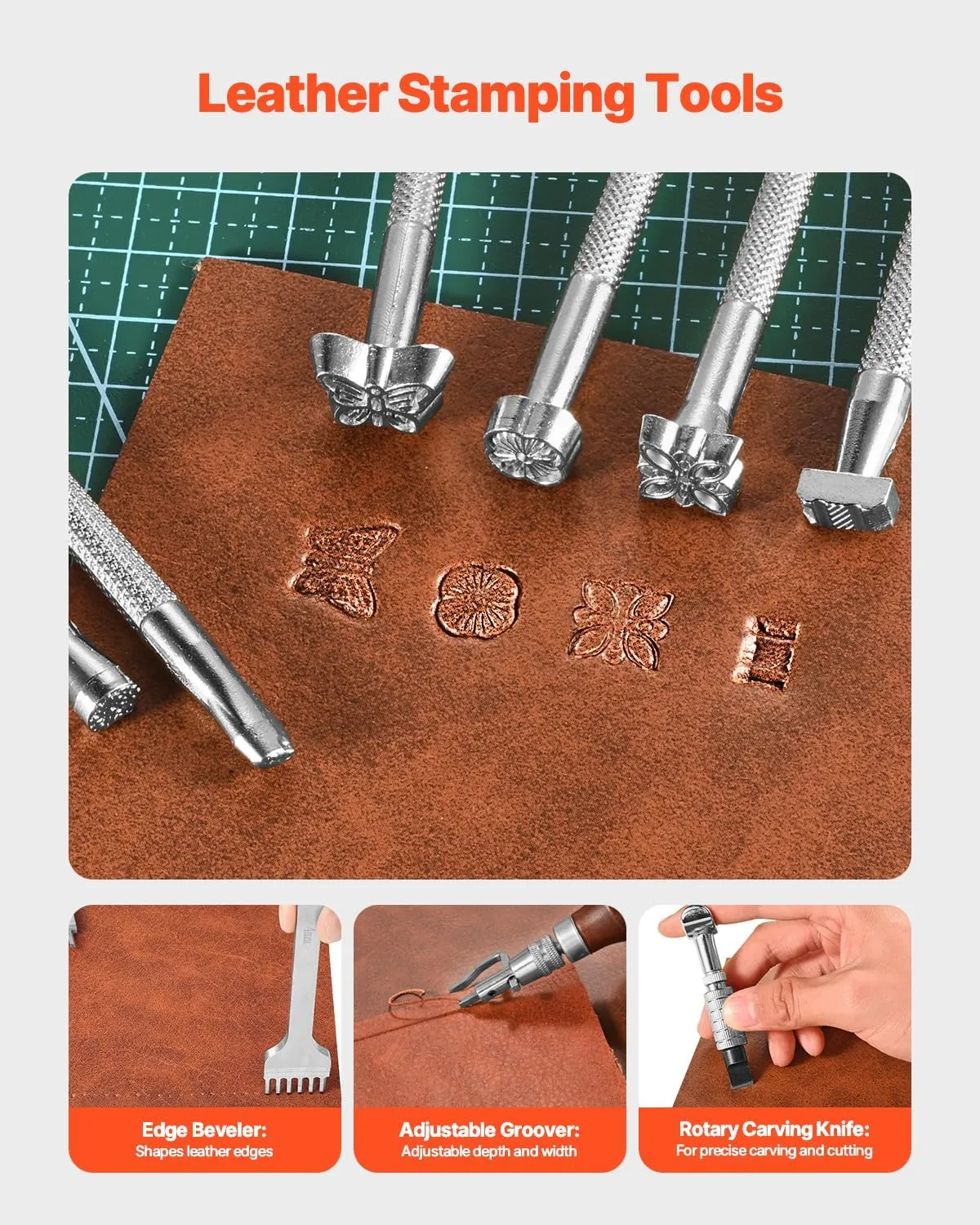 VEVOR Leather Working Tools Kit, 59 PCS Leather Craft Tools with Portable Canvas Storage Bag, Engraving Punching Sewing Stamping Sanding Tools, Ideal for Beginners DIY Enthusiasts and Professionals