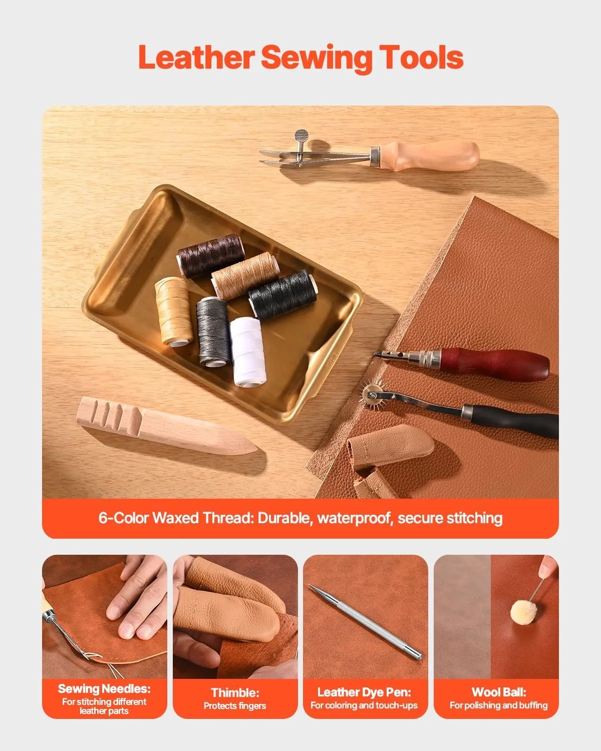 VEVOR Leather Working Tools Kit, 59 PCS Leather Craft Tools with Portable Canvas Storage Bag, Engraving Punching Sewing Stamping Sanding Tools, Ideal for Beginners DIY Enthusiasts and Professionals
