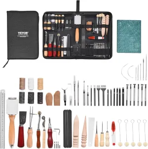 VEVOR Leather Working Tools Kit, 59 PCS Leather Craft Tools with Portable Canvas Storage Bag, Engraving Punching Sewing Stamping Sanding Tools, Ideal for Beginners DIY Enthusiasts and Professionals