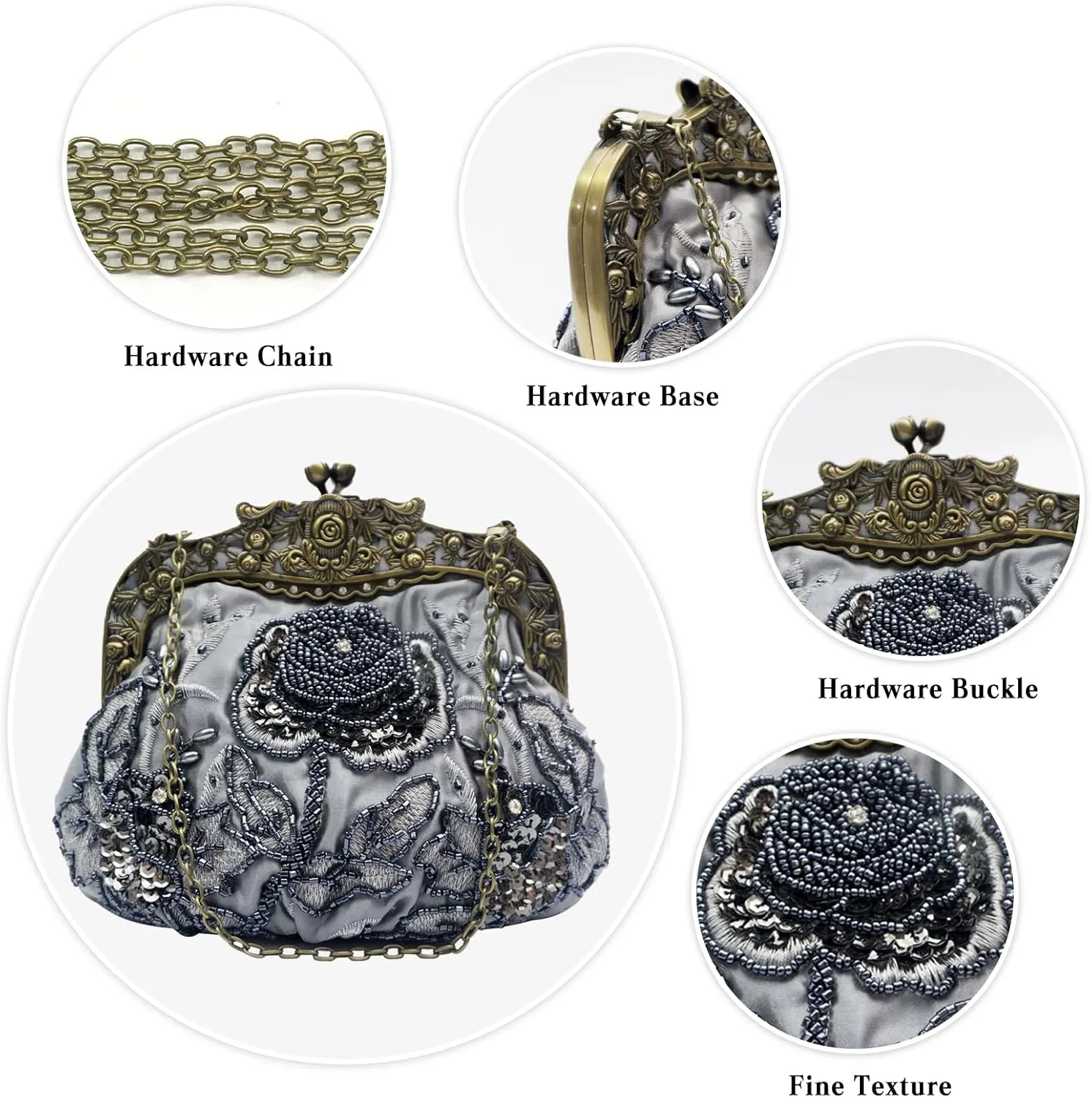 Vintage 1920s Beaded Evening Bag Pearl Clutch Bag for Women Bridal Wedding Purse Sequin Rhinestone Handbag