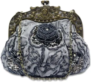 Vintage 1920s Beaded Evening Bag Pearl Clutch Bag for Women Bridal Wedding Purse Sequin Rhinestone Handbag