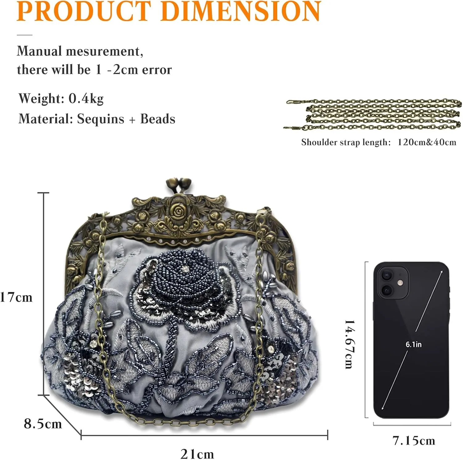 Vintage 1920s Beaded Evening Bag Pearl Clutch Bag for Women Bridal Wedding Purse Sequin Rhinestone Handbag