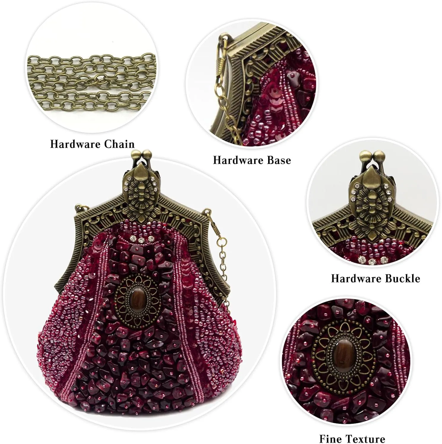 Vintage 1920s Beaded Evening Bag Women Pearl Clutch Bag Sequin Rhinestone Handbag Bridal Wedding Purse