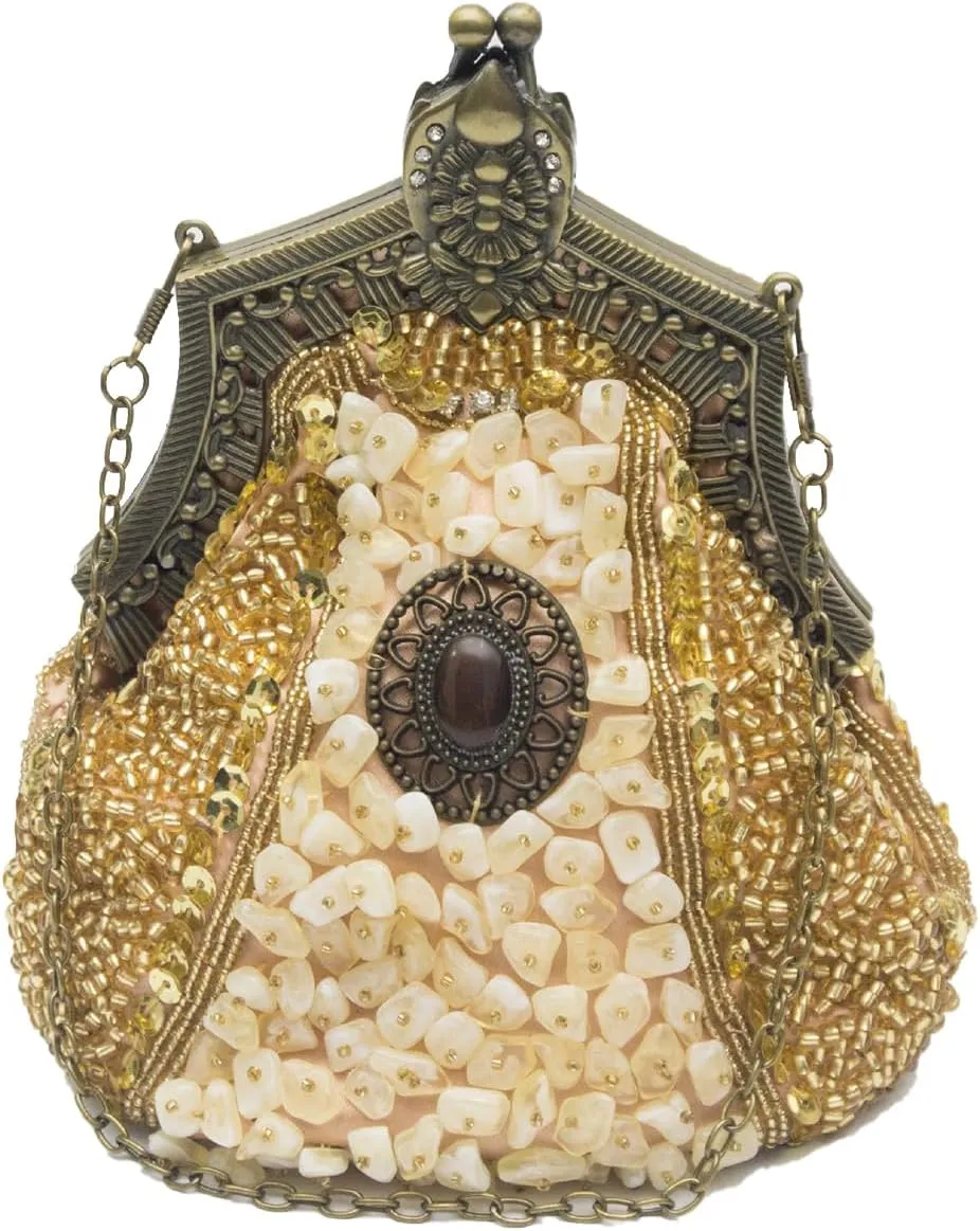 Vintage 1920s Beaded Evening Bag Women Pearl Clutch Bag Sequin Rhinestone Handbag Bridal Wedding Purse