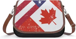 Vintage America Canada Flag Crossbody Bag Anti-Theft Side Shoulder Bags Adjustable Leather Messenger Bag Unisex