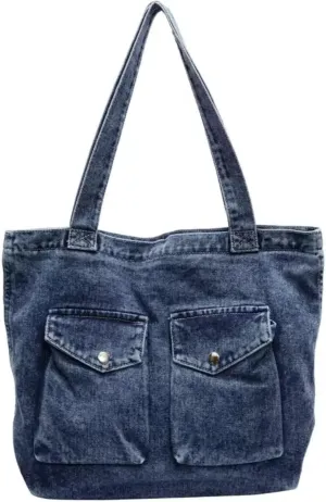 Vintage Denim Tote Handbag for Women Nostalgic Jean Shoulder Bag Purse Casual Top Handle Purse