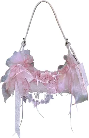Vintage Lace Rose Hobo Bags, Handmade Shoulder Tote HandBag for Women, Duke Red Roses Lace Tote Bags