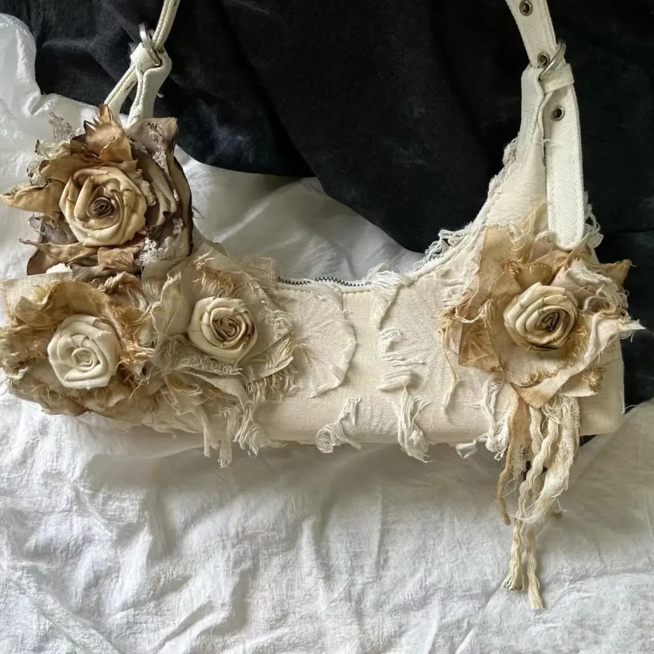 Vintage Lace Rose Hobo Bags, Handmade Shoulder Tote HandBag for Women, Duke Red Roses Lace Tote Bags