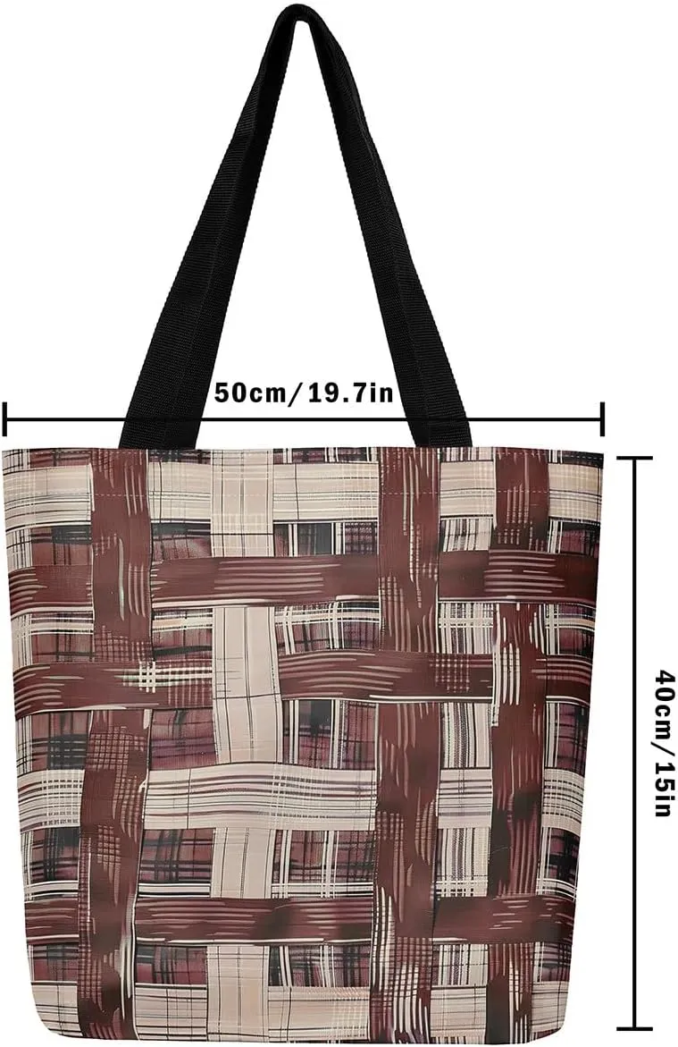 Vintage Stripes Canvas Tote Bag 16x20 Inch,Geometric Brown Taupe Handbag,Modern Abstract Tote Bag