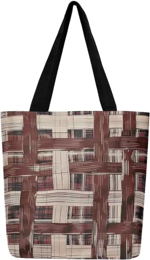 Vintage Stripes Canvas Tote Bag 16x20 Inch,Geometric Brown Taupe Handbag,Modern Abstract Tote Bag