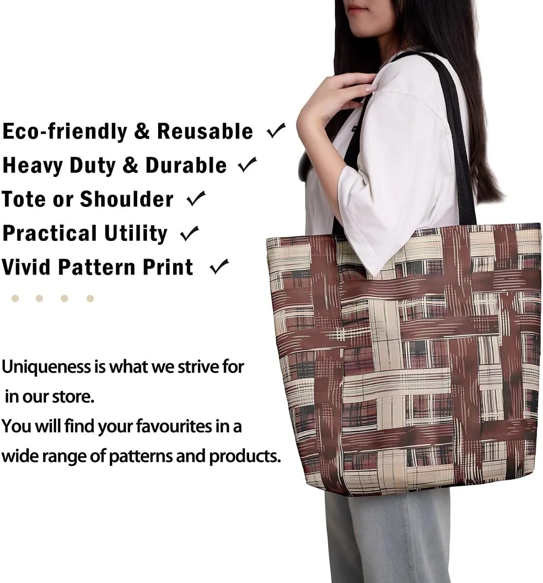Vintage Stripes Canvas Tote Bag 16x20 Inch,Geometric Brown Taupe Handbag,Modern Abstract Tote Bag