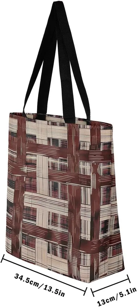 Vintage Stripes Canvas Tote Bag 16x20 Inch,Geometric Brown Taupe Handbag,Modern Abstract Tote Bag