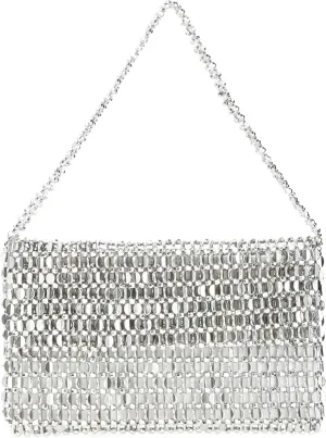Vintage Style Acrylic Silver Sequin Handbag Underarm Purse Evening Clutch for Wedding Party