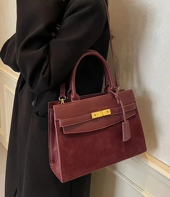 Vintage Suede Shoulder Bag Tote Bag Crossbody Bag Satchel Purse Chic Handbag Top-Handle Handbags for Women Girls